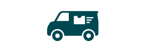 A dark green graphic style icon of a van